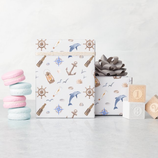 Blue Nautical Coastal Sea Bridal Shower  Wrapping Paper (Baby Shower)