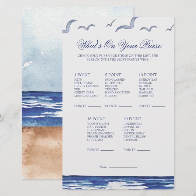 Blue Nautical Coastal Sea Whats on Your Purse Game (Front/Back)