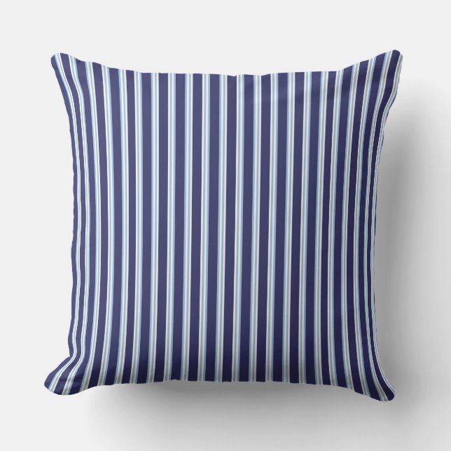 blue nautical/coastal striped throw pillow (Front)