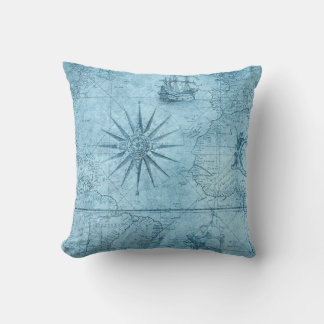 Blue Nautical Compass Throw Pillow