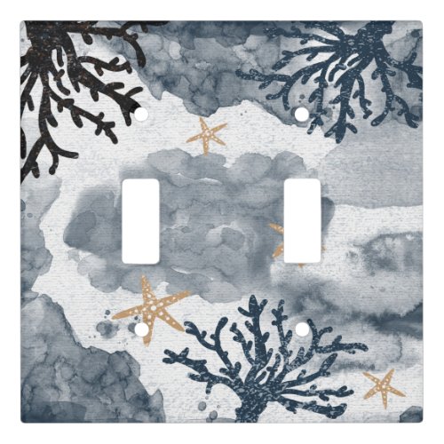 Blue Nautical Coral Watercolor Elegant Light Switch Cover