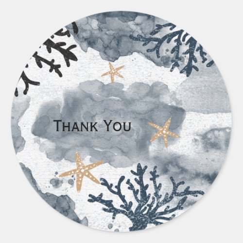 Blue Nautical Coral Watercolor Elegant Party Classic Round Sticker