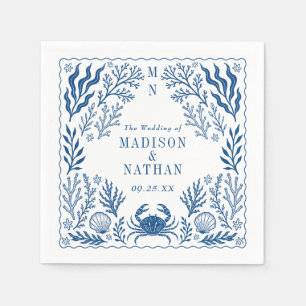 Blue Nautical Crab Shell Ocean Beach Wedding Napkins