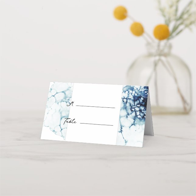Blue Nautical Destination Wedding Folded Place Card (Front)
