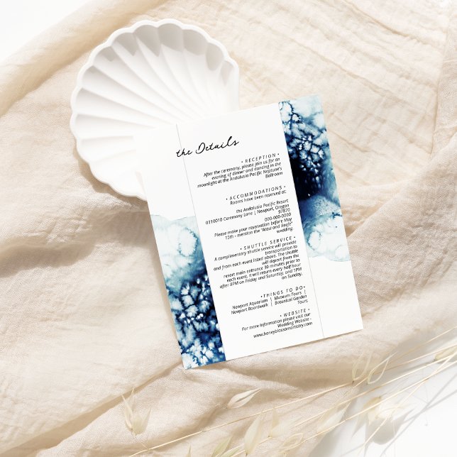 Blue Nautical Destination Wedding Monogram Details Enclosure Card (Creator Uploaded)