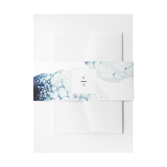 Blue Nautical Destination Wedding Monogram Invitation Belly Band (Front Example)