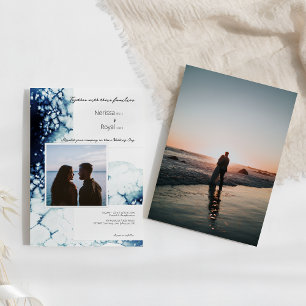 Blue Nautical Destination Wedding Photo Invitation
