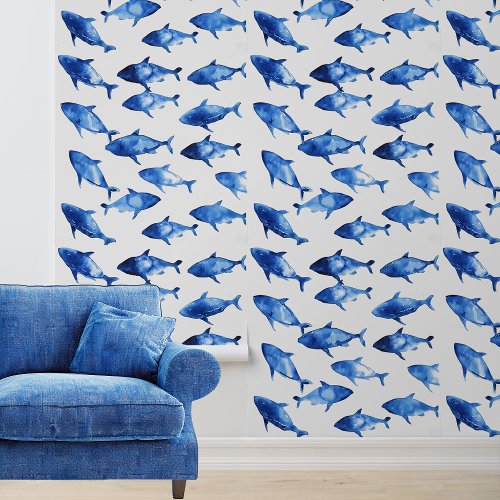 Blue Nautical Fish Watercolor Wallpaper