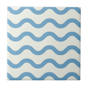 Blue Nautical Groovy Wavy Stripe Modern Minimalist Ceramic Tile