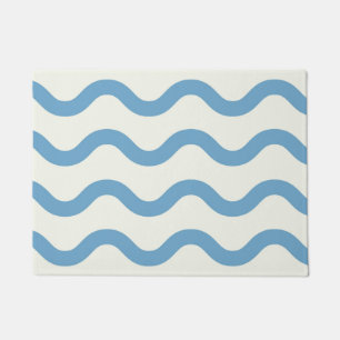 Blue Nautical Groovy Wavy Stripe Modern Minimalist Doormat