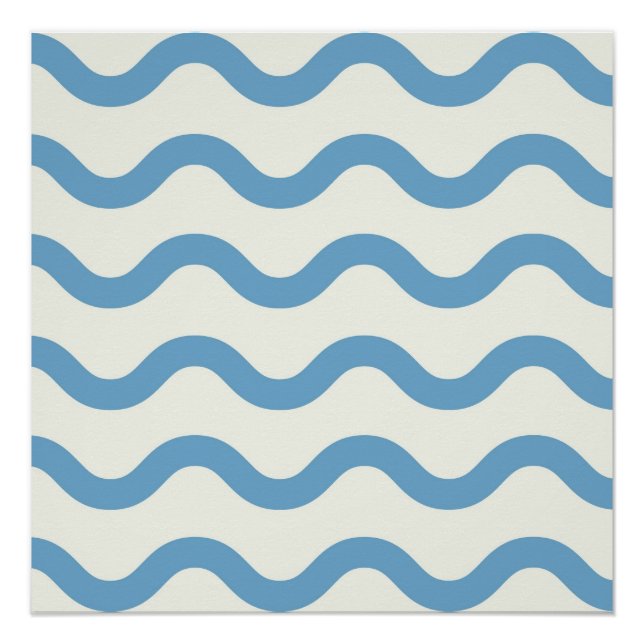 Blue Nautical Groovy Wavy Stripe Modern Minimalist Poster (Front)