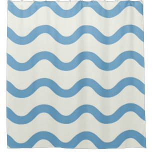 Blue Nautical Groovy Wavy Stripe Modern Minimalist Shower Curtain