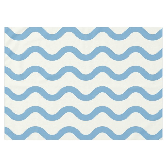 Blue Nautical Groovy Wavy Stripe Modern Minimalist Tablecloth (Front (Horizontal))