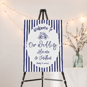 Blue Nautical Hand Drawn Wedding Welcome Sign
