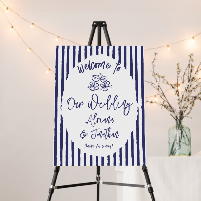 Blue Nautical Hand Drawn Wedding Welcome Sign (In Situ (Stand))