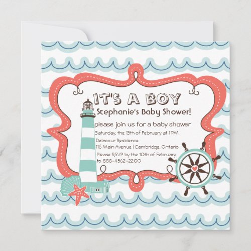 Blue Nautical It's a Boy Baby Shower Invitation