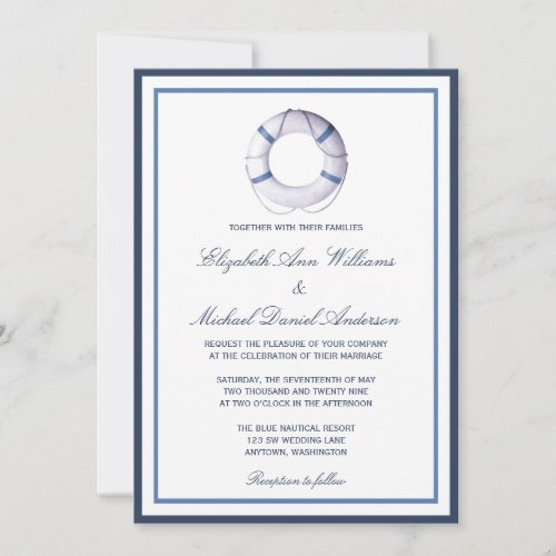 Blue Nautical Life Ring Wedding Invitations