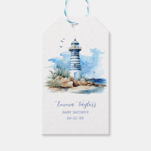 Blue Nautical Lighthouse Baby Shower Gift Tag