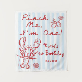 Blue Nautical Lobster 1st Birthday Tapestry