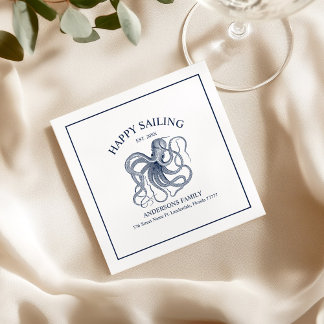 Blue nautical octopus illustration napkins