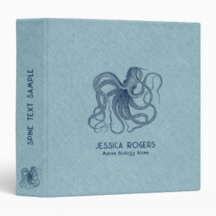 Blue Nautical Octopus On Pale Blue Linen 3 Ring Binder