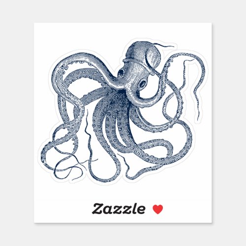 Blue nautical octopus vintage illustration sticker