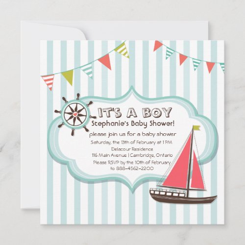 Blue Nautical Party Banner Baby Shower Invitation