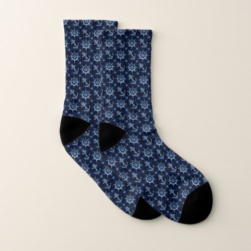 Blue Nautical Pattern All_Over_Print Socks
