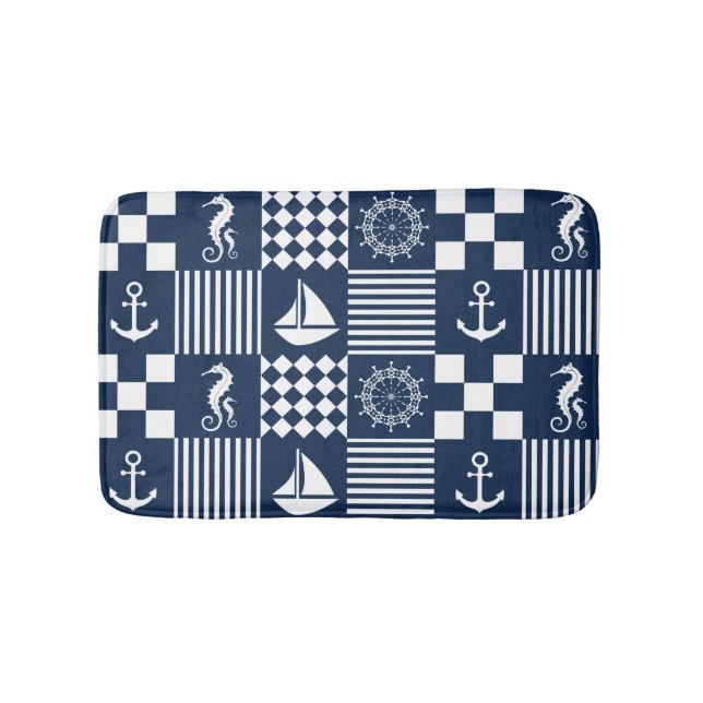 Blue Nautical Pattern Bath Mat (Front)