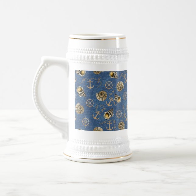 blue nautical pattern beer stein (Left)