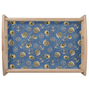 blue nautical pattern serving tray