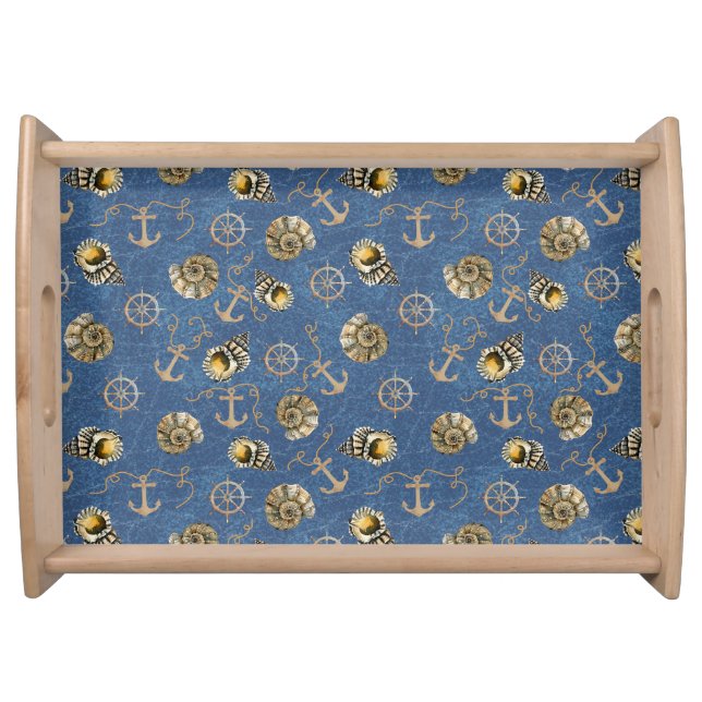 blue nautical pattern serving tray (Front)