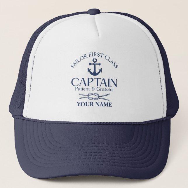 Blue Nautical personalized Sailor captain  Trucker Hat (Front)