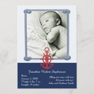 Blue Nautical Photo Baby Announcement