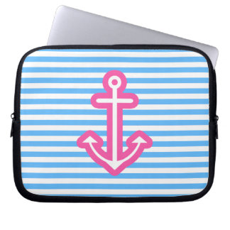 Blue Nautical Pink Anchor Laptop Sleeve