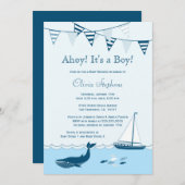 Blue nautical sailboat baby boy shower invitation (Front/Back)