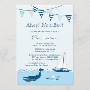 Blue nautical sailboat baby boy shower invitation