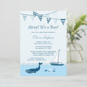 Blue nautical sailboat baby boy shower invitation (Standing Front)