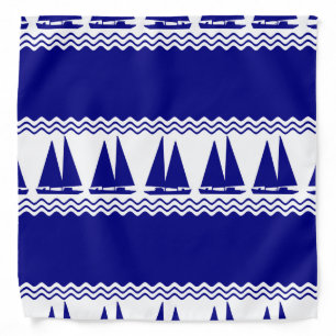 Blue Nautical Sailboat Coastal Stripes Bandana