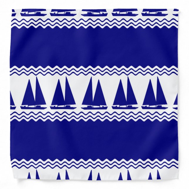 Blue Nautical Sailboat Coastal Stripes Bandana (Front)