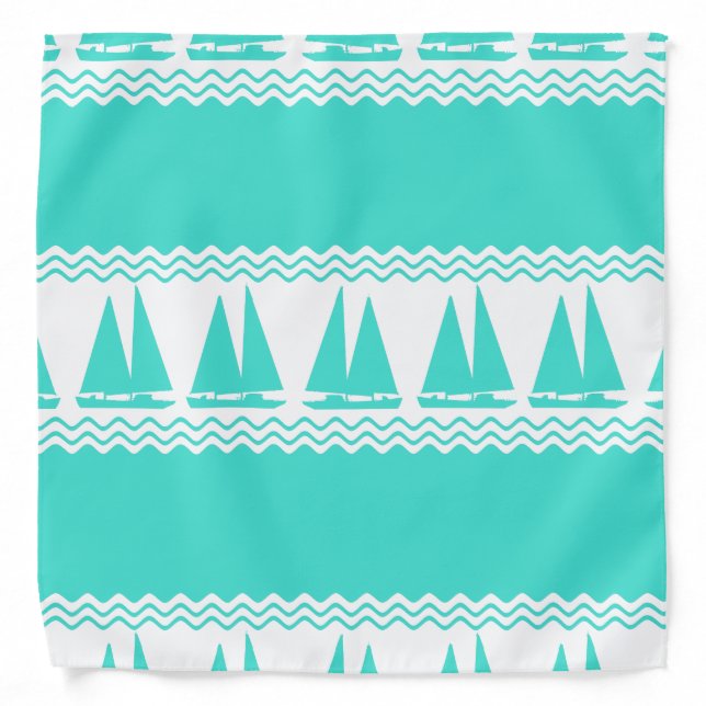 Blue Nautical Sailboat Coastal Stripes Bandana (Front)