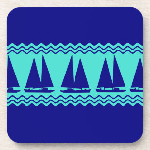 Blue Nautical Sailboat Coastal Stripes Beverage Coaster