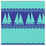 Blue Nautical Sailboat Coastal Stripes Fabric