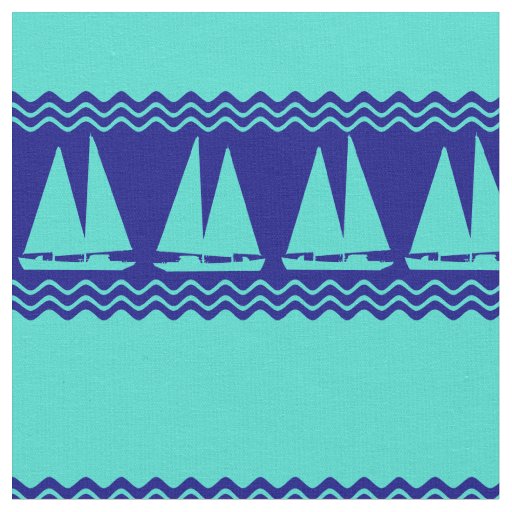 Blue Nautical Sailboat Coastal Stripes Fabric