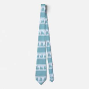 Blue Nautical Sailboat Coastal Stripes Neck Tie