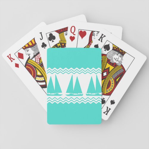 Blue Nautical Sailboat Coastal Stripes Playing Cards