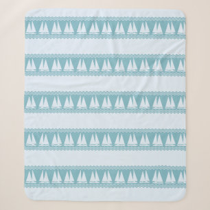 Blue Nautical Sailboat Coastal Stripes Sherpa Blanket