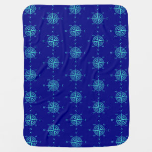 Blue Nautical Sailing Compass Baby Blanket