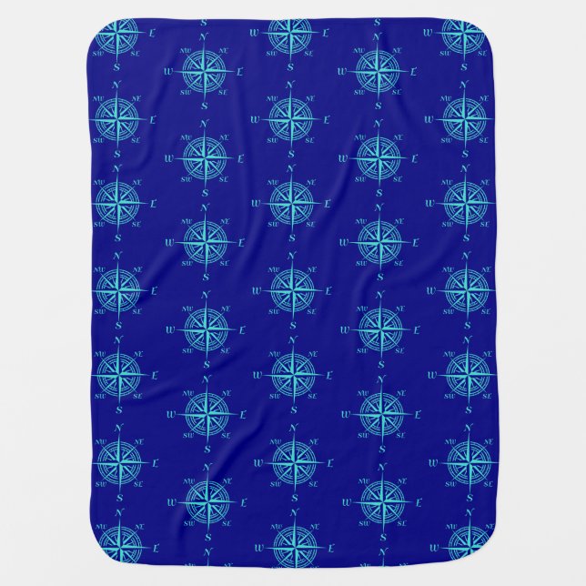 Blue Nautical Sailing Compass Baby Blanket (Front)