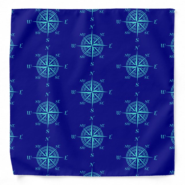 Blue Nautical Sailing Compass Bandana (Front)
